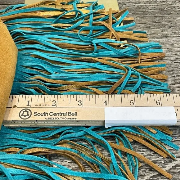 Zara Woman Fringe Suede Crossbody Bag - Tan and Teal. Pre-owned. - Picture 10 of 12